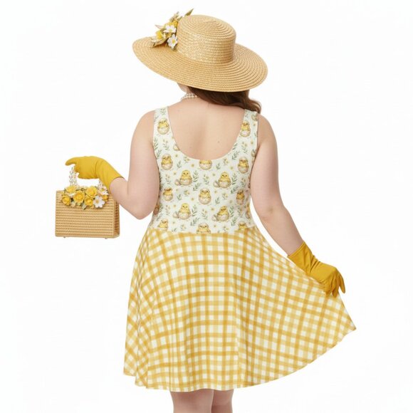 Plus Size Yellow Gingham 1950s Chick Swing Dress - Picture 8 of 9
